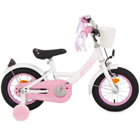 Perfect 12 Inch 21 cm Girls Coaster Brake White/Pink-AMIGO